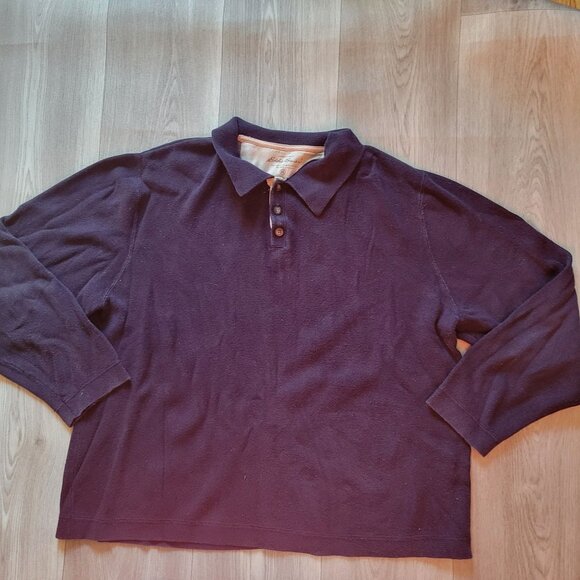 Eddie Bauer Mens XL Navy Blue Cotton Long Sleeve Polo Shirt - Picture 1 of 5